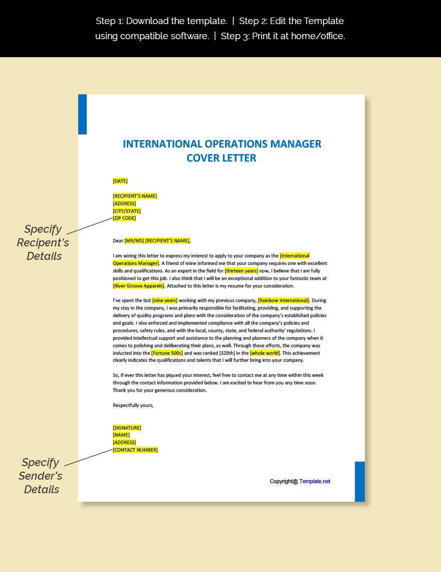 International Operations Manager Cover Letter Template