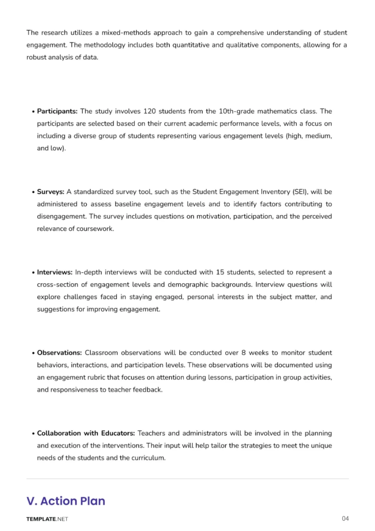 Free Student Engagement Action Research Template to Edit Online