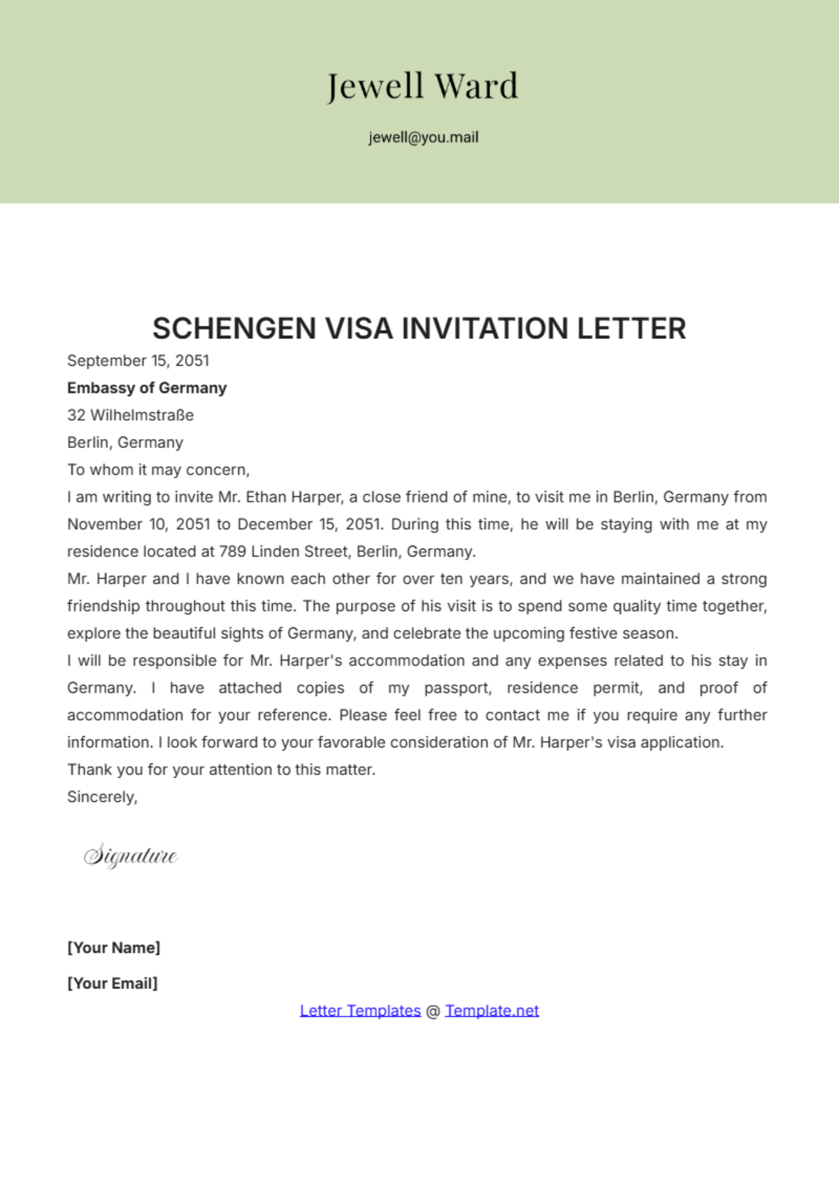 Schengen Visa Invitation Letter Template - Edit Online & Download