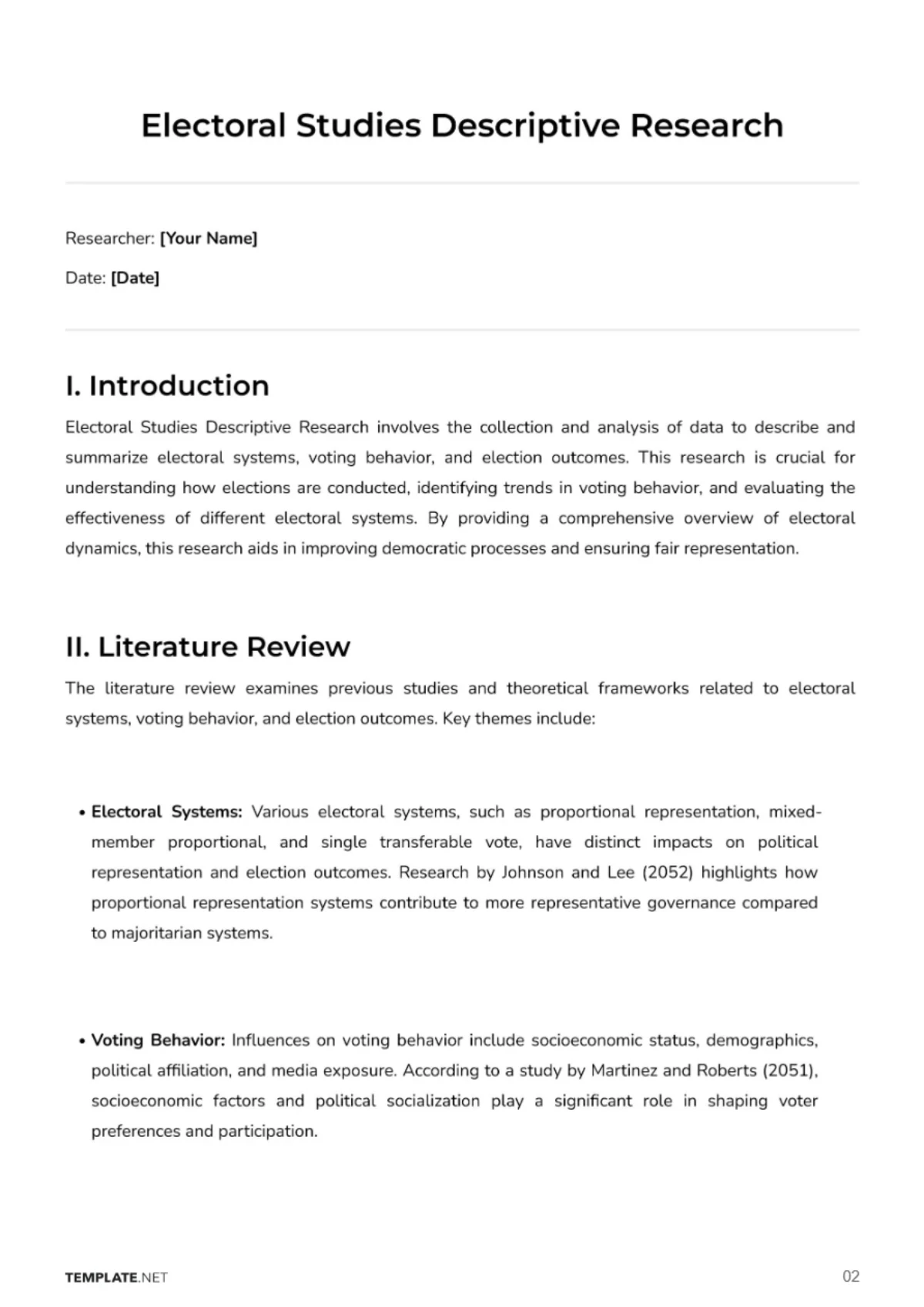 Free Electoral Studies Descriptive Research Template to Edit Online
