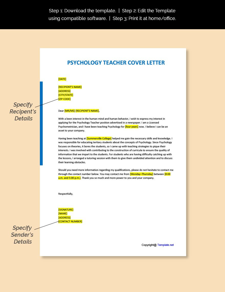 Psychology Teacher Cover Letter