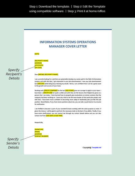 Information Systems Operations Manager Cover Letter Template
