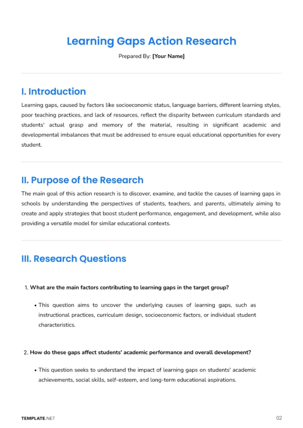Free Learning Gaps Action Research Template to Edit Online