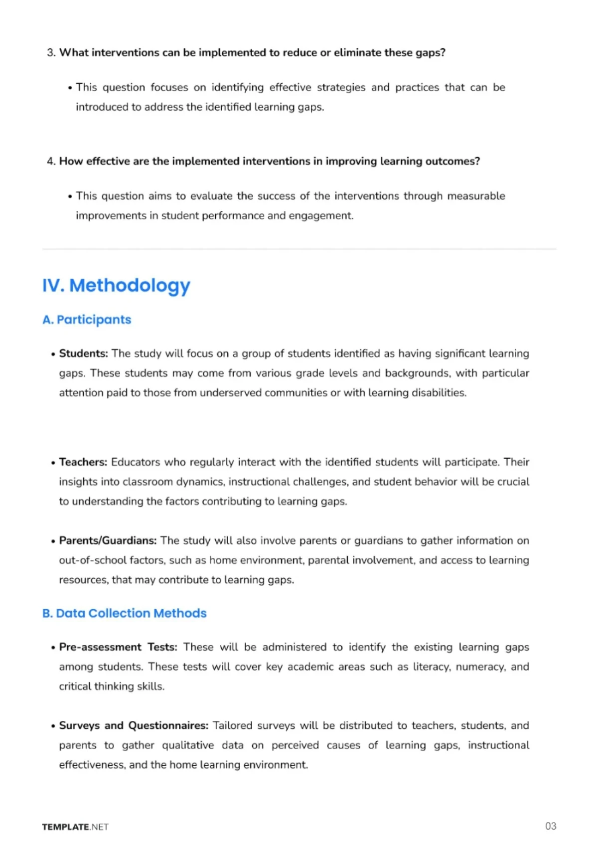 Free Learning Gaps Action Research Template to Edit Online