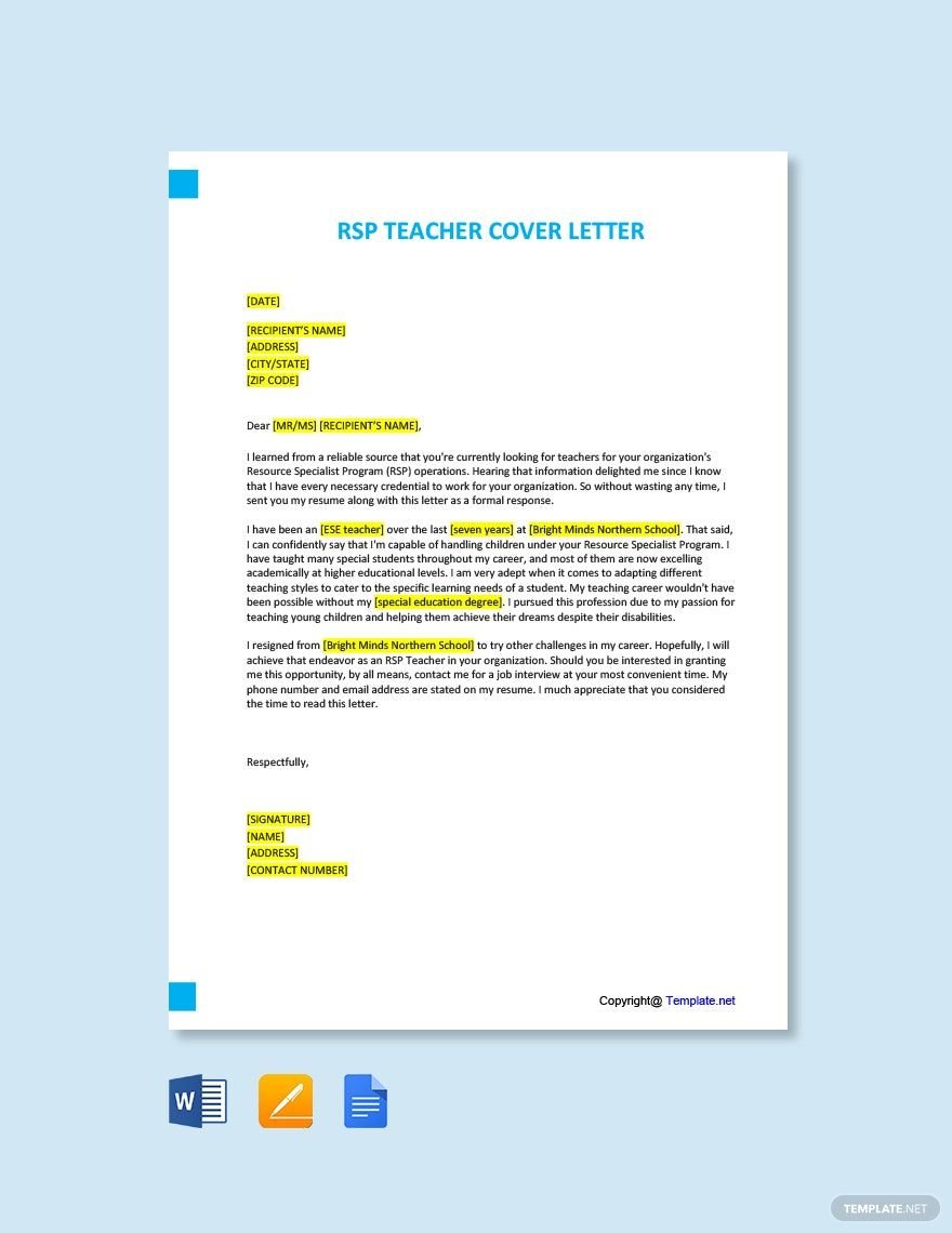 RSP Teacher Cover Letter