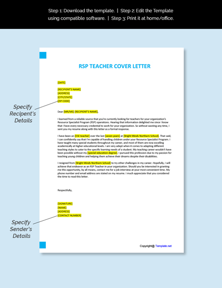 Free RSP Teacher Cover Letter Template - Google Docs, Word, Apple Pages ...