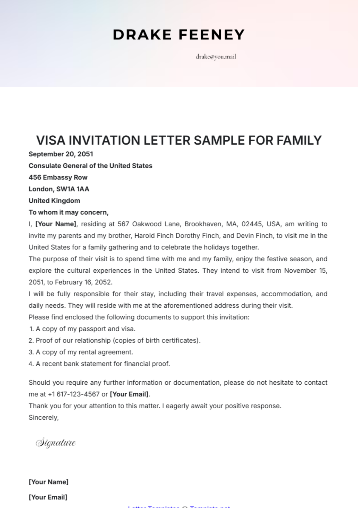 Visa Invitation Letter Sample for Family Template - Edit Online & Download