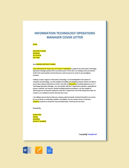 Information Technology Operations Manager Cover Letter