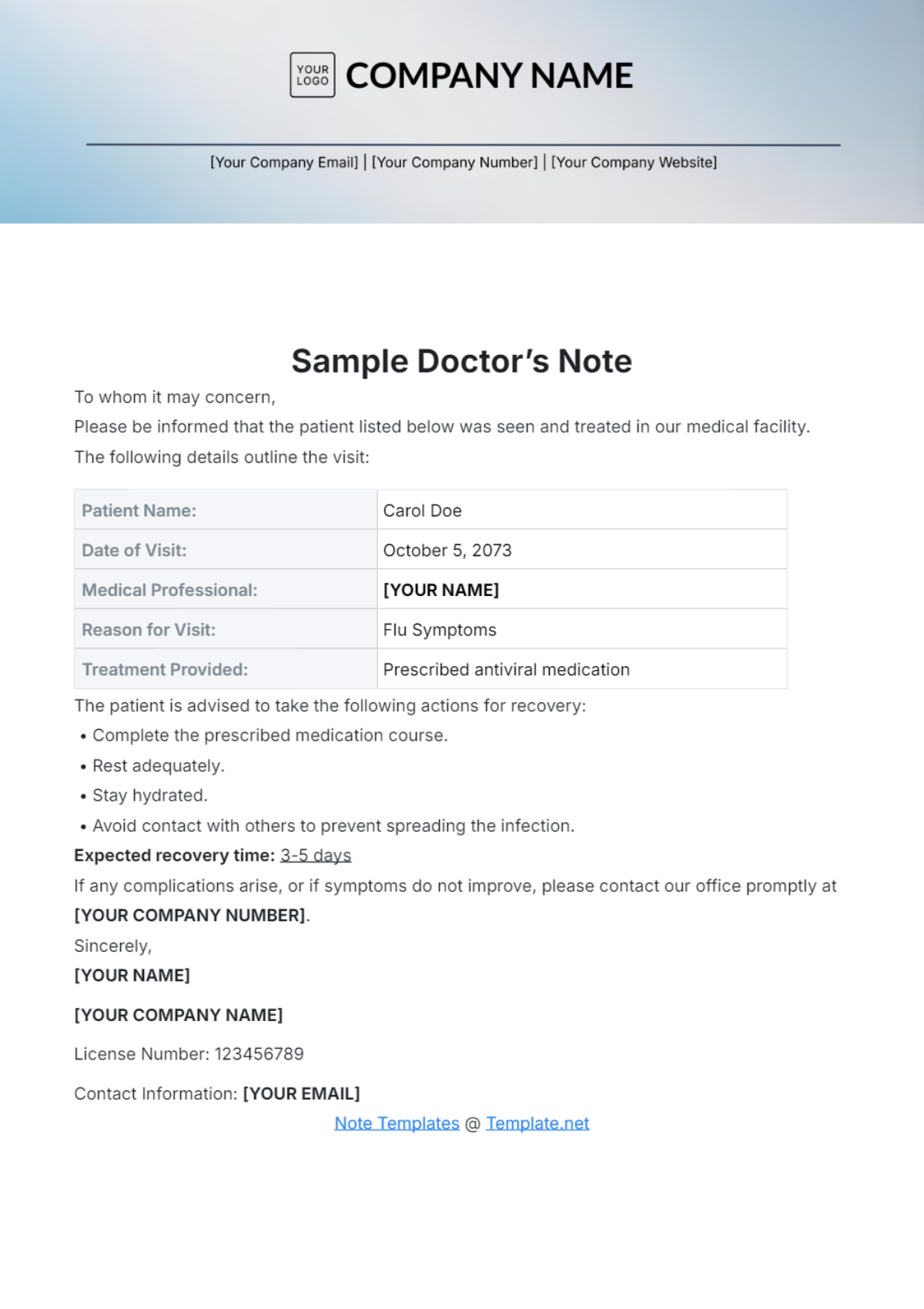 Sample Doctors Note Template - Edit Online & Download