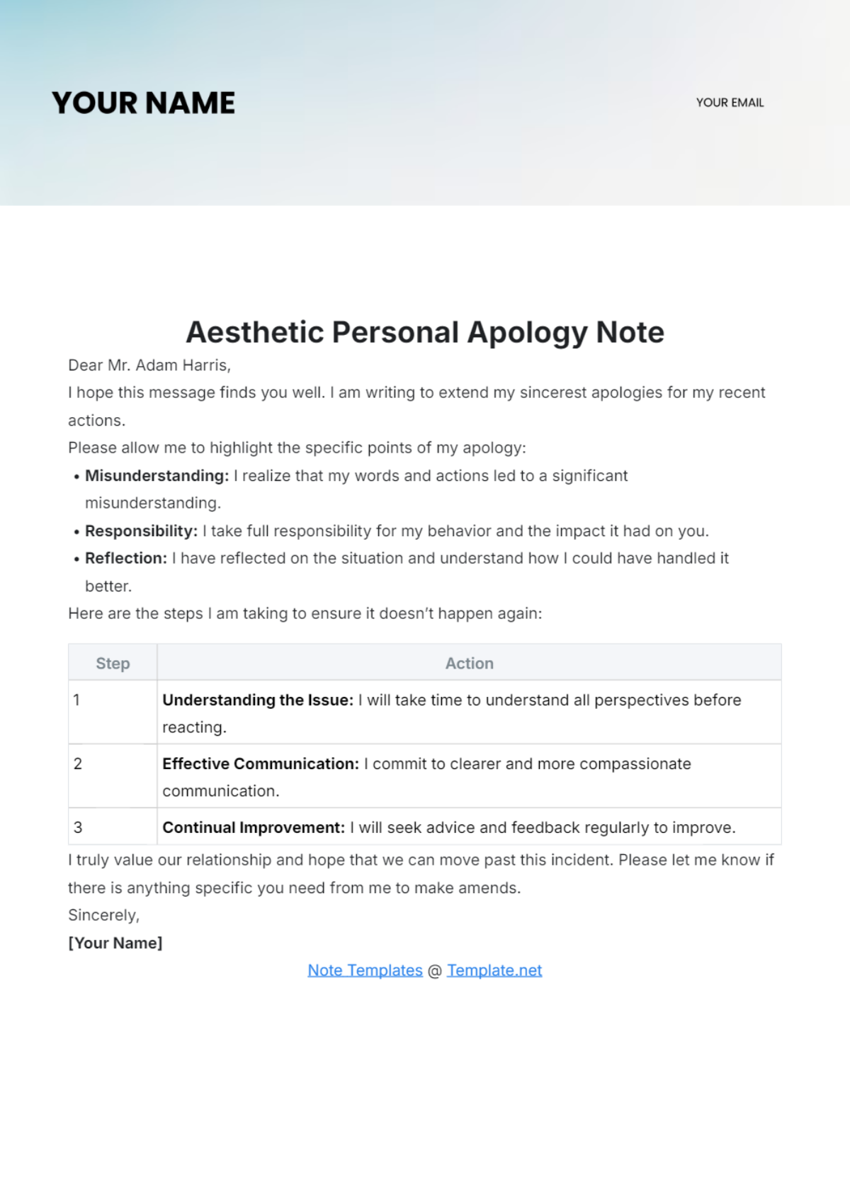 Aesthetic Personal Apology Note Template - Edit Online & Download