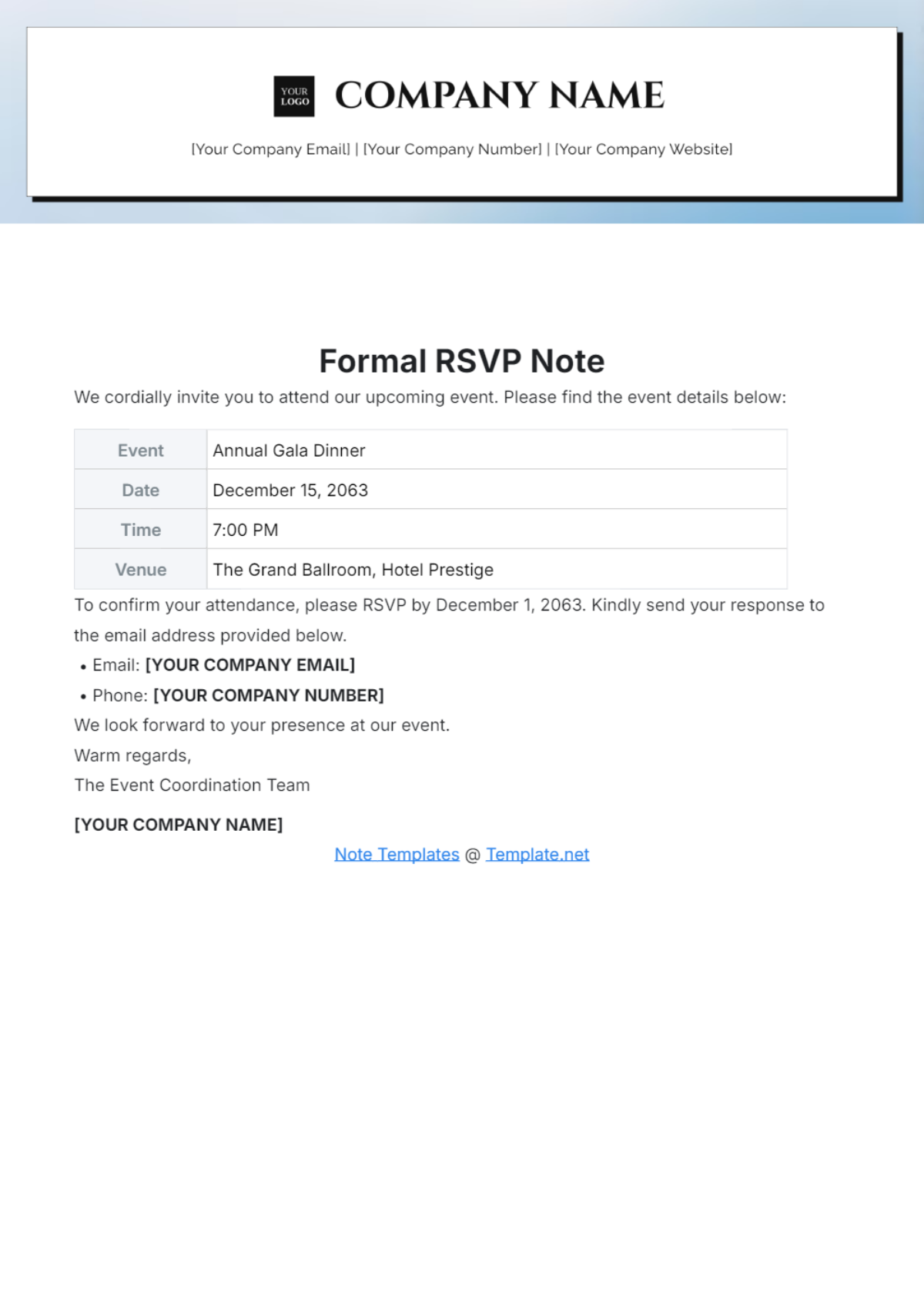 Formal RSVP Note Template - Edit Online & Download