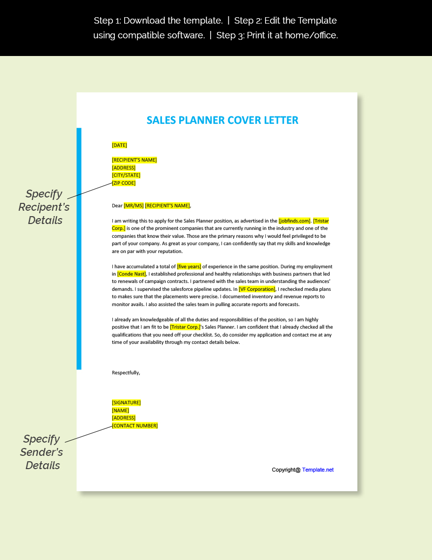 Sales Planner Cover Letter