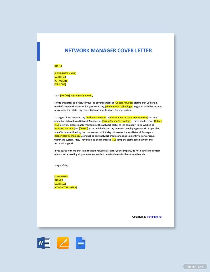 Network Manager Cover Letter