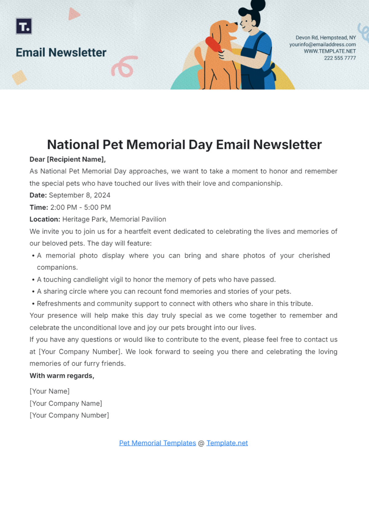 National Pet Memorial Day Email Newsletter Template - Edit Online & Download