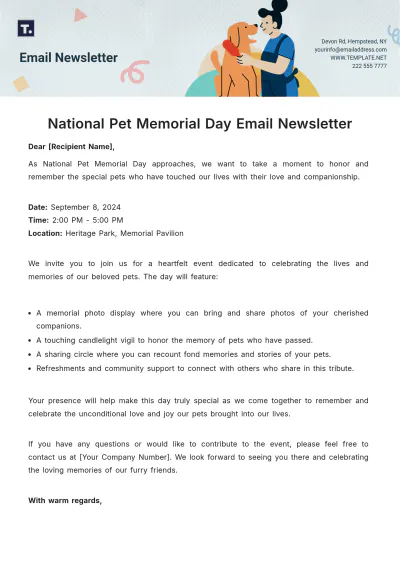Free National Pet Memorial Day Email Newsletter Template
