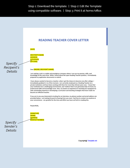 sample cover letters for reading teachers