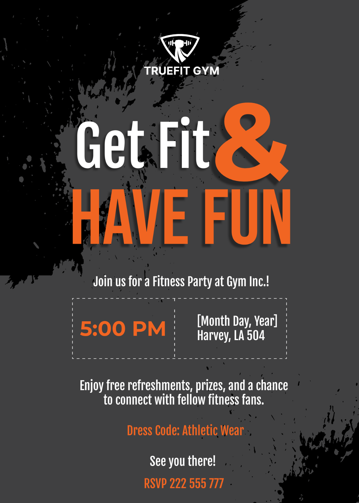 Free Gym Fitness Party Invitation Template to Edit Online