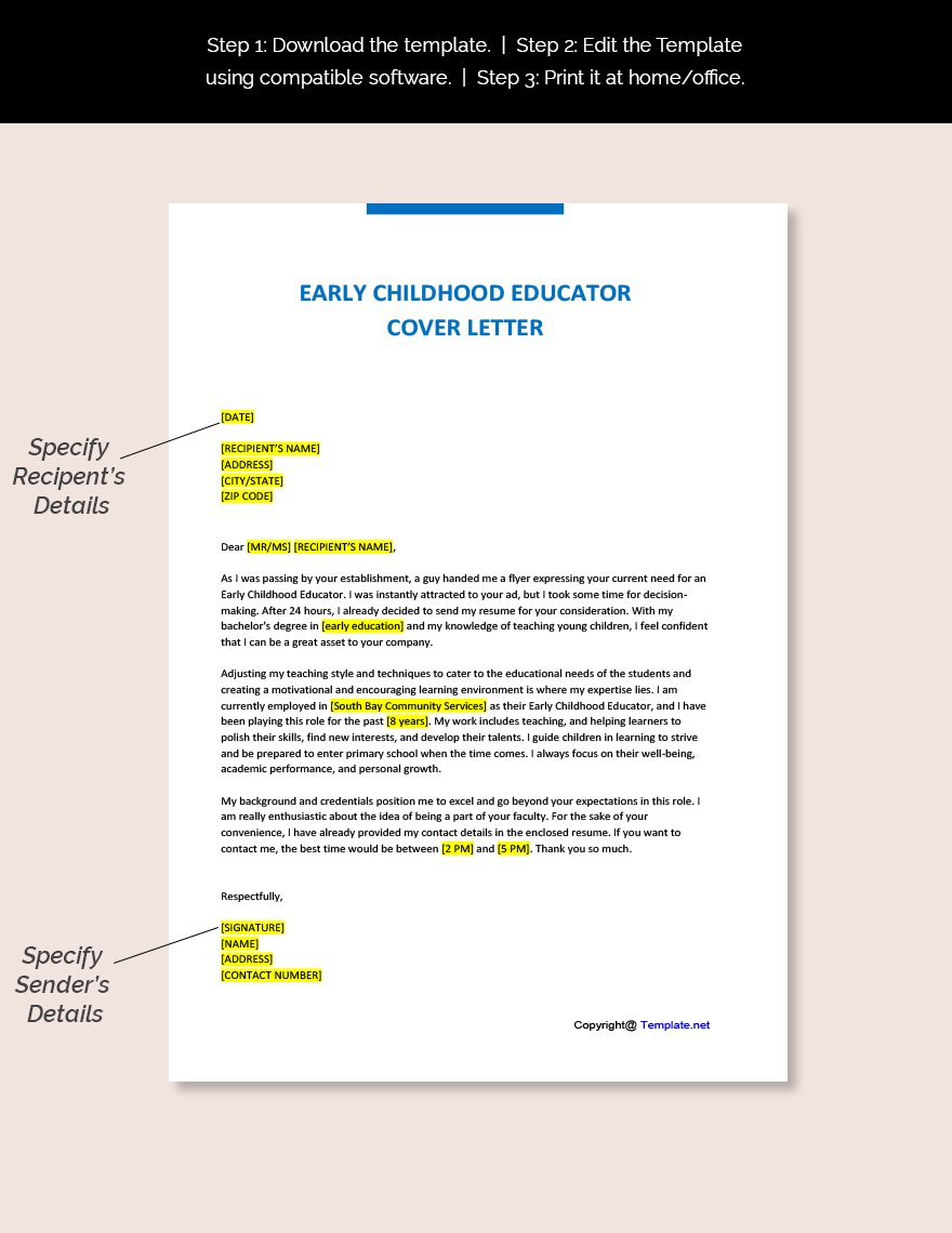 cover letter sample for early childhood educator job