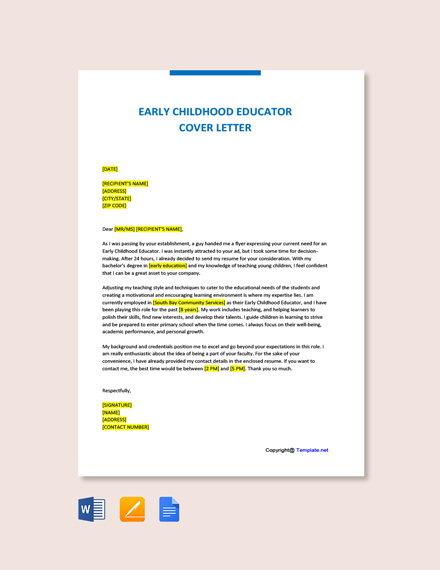 cover letter early childhood education examples