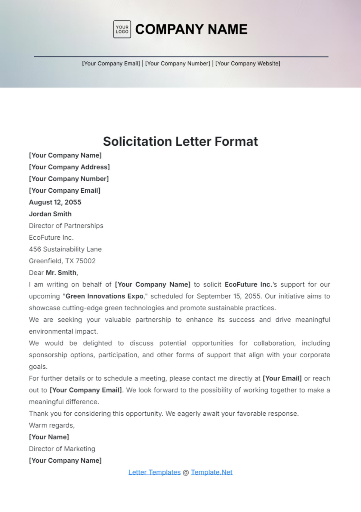 Solicitation Letter Format Template - Edit Online & Download