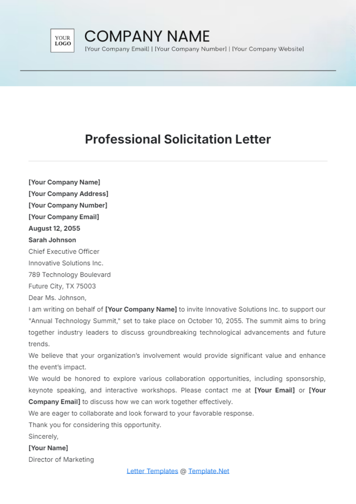 Professional Solicitation Letter Template - Edit Online & Download