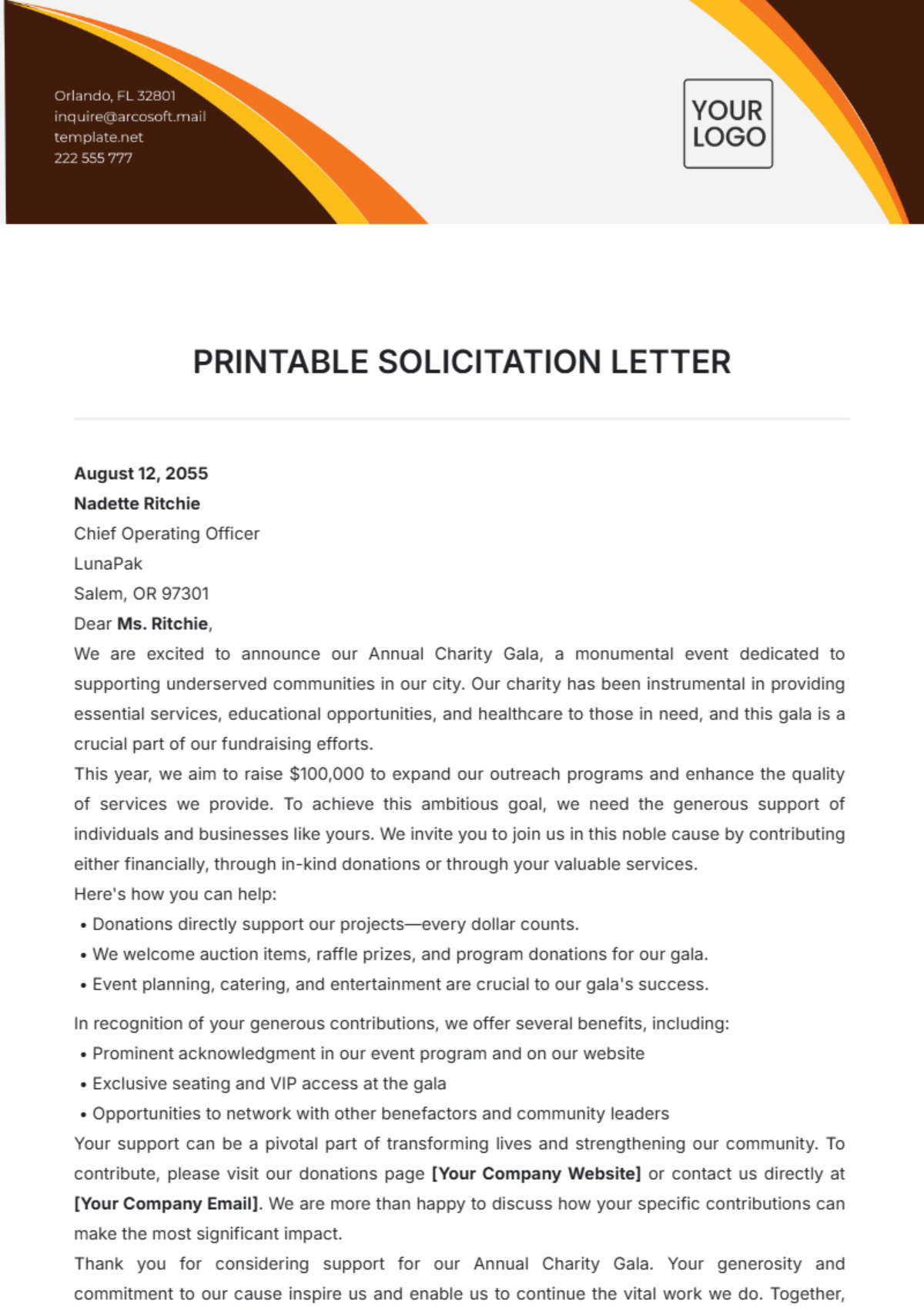 Printable Solicitation Letter Template - Edit Online & Download