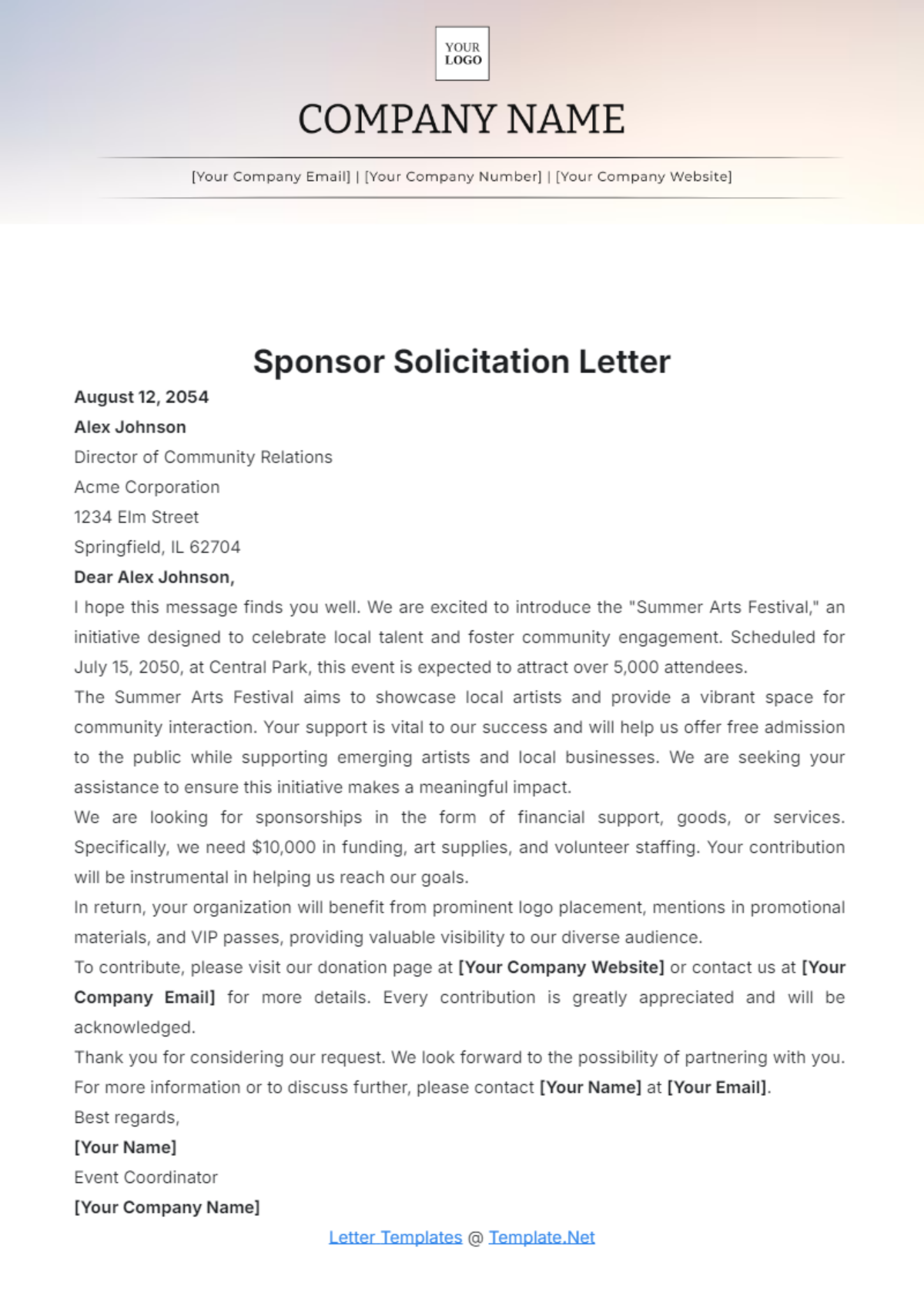 Sponsor Solicitation Letter Template - Edit Online & Download