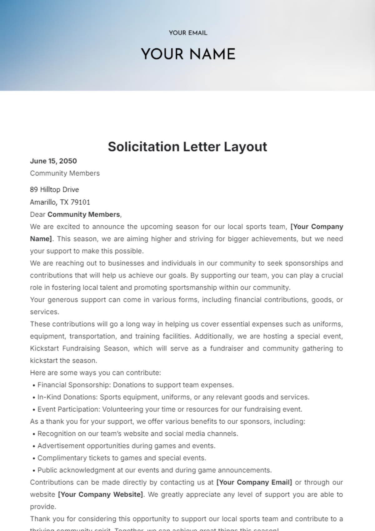 Solicitation Letter Layout Template - Edit Online & Download