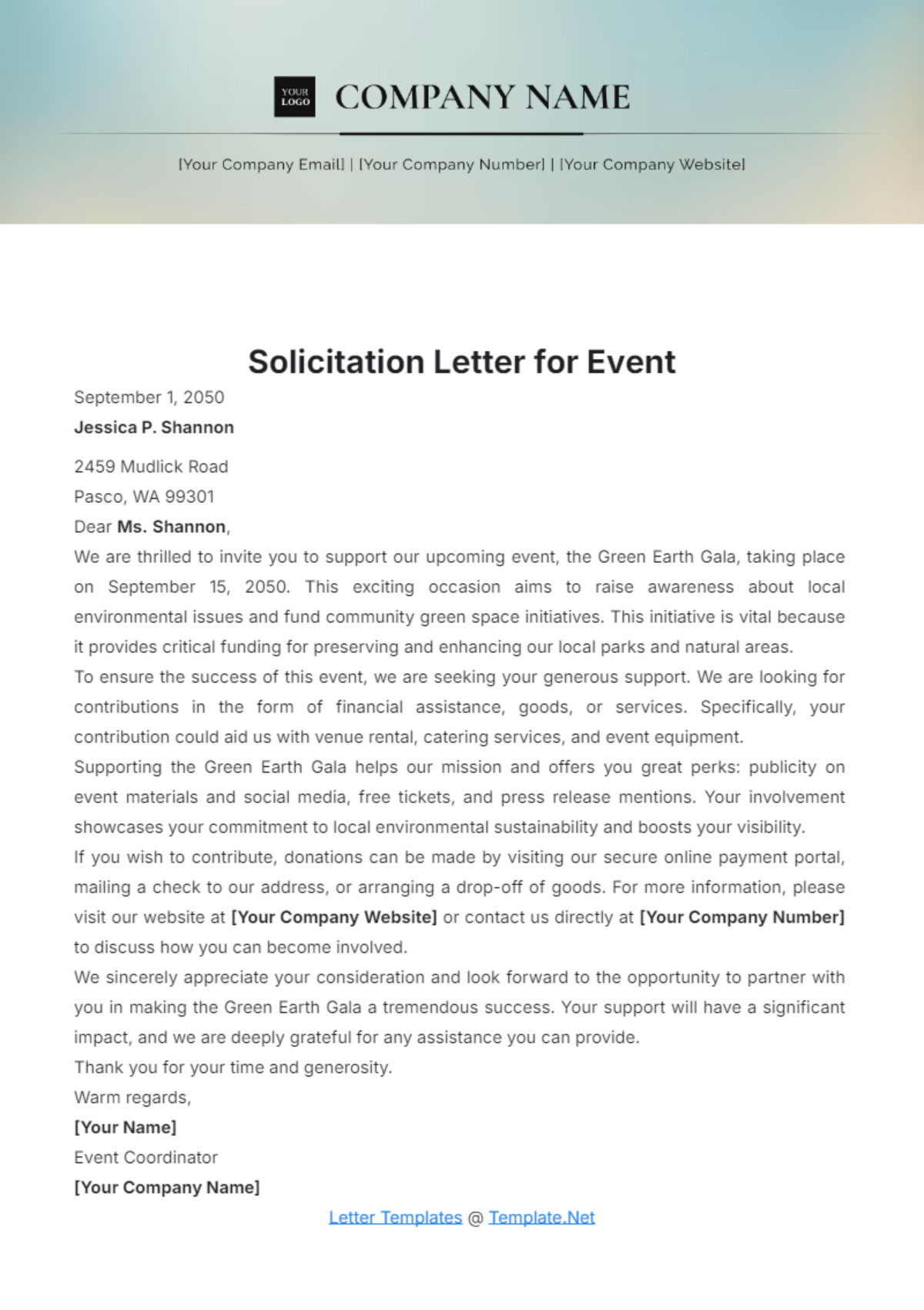 Solicitation Letter for Event Template - Edit Online & Download