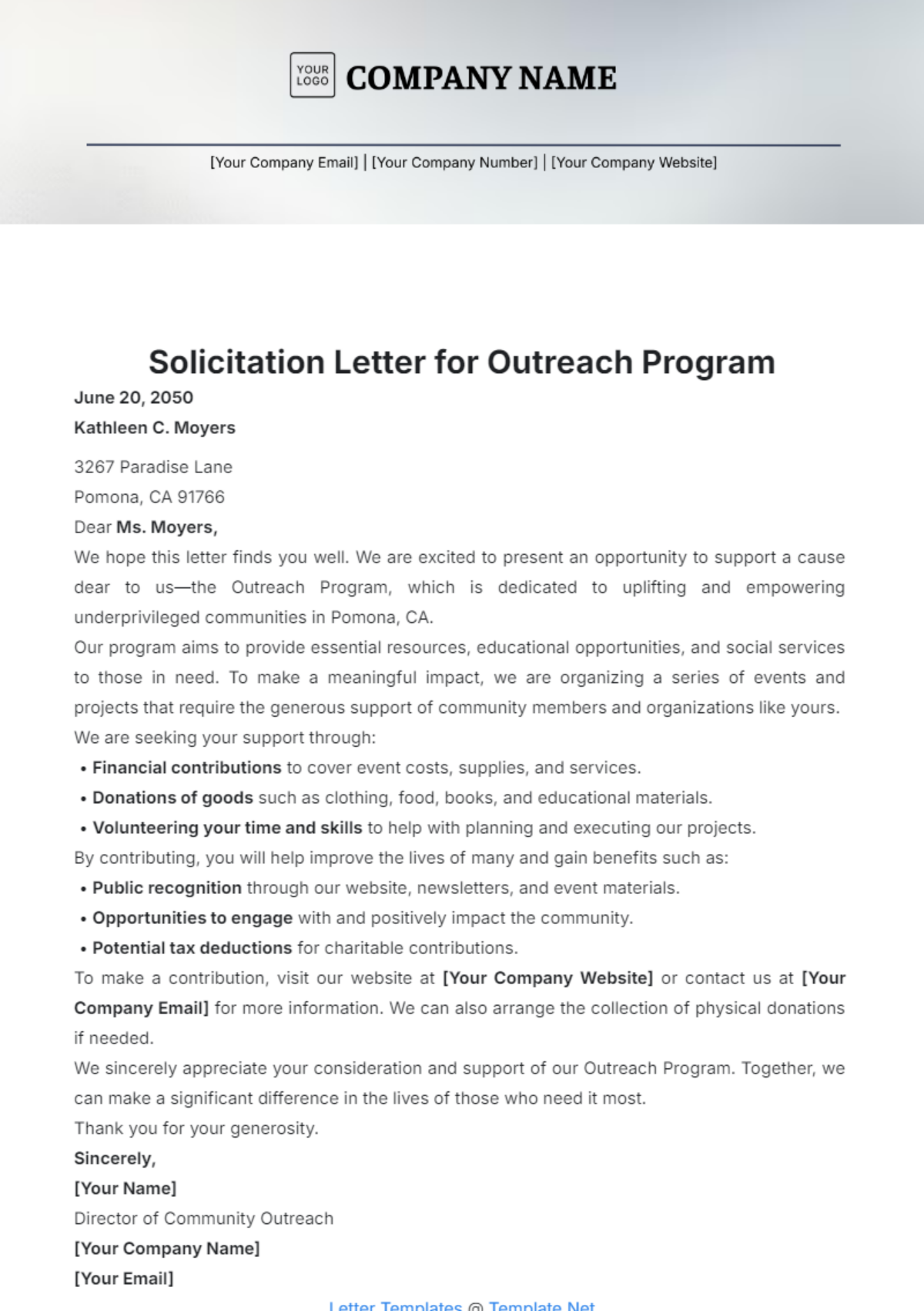 Solicitation Letter for Outreach Program Template - Edit Online & Download