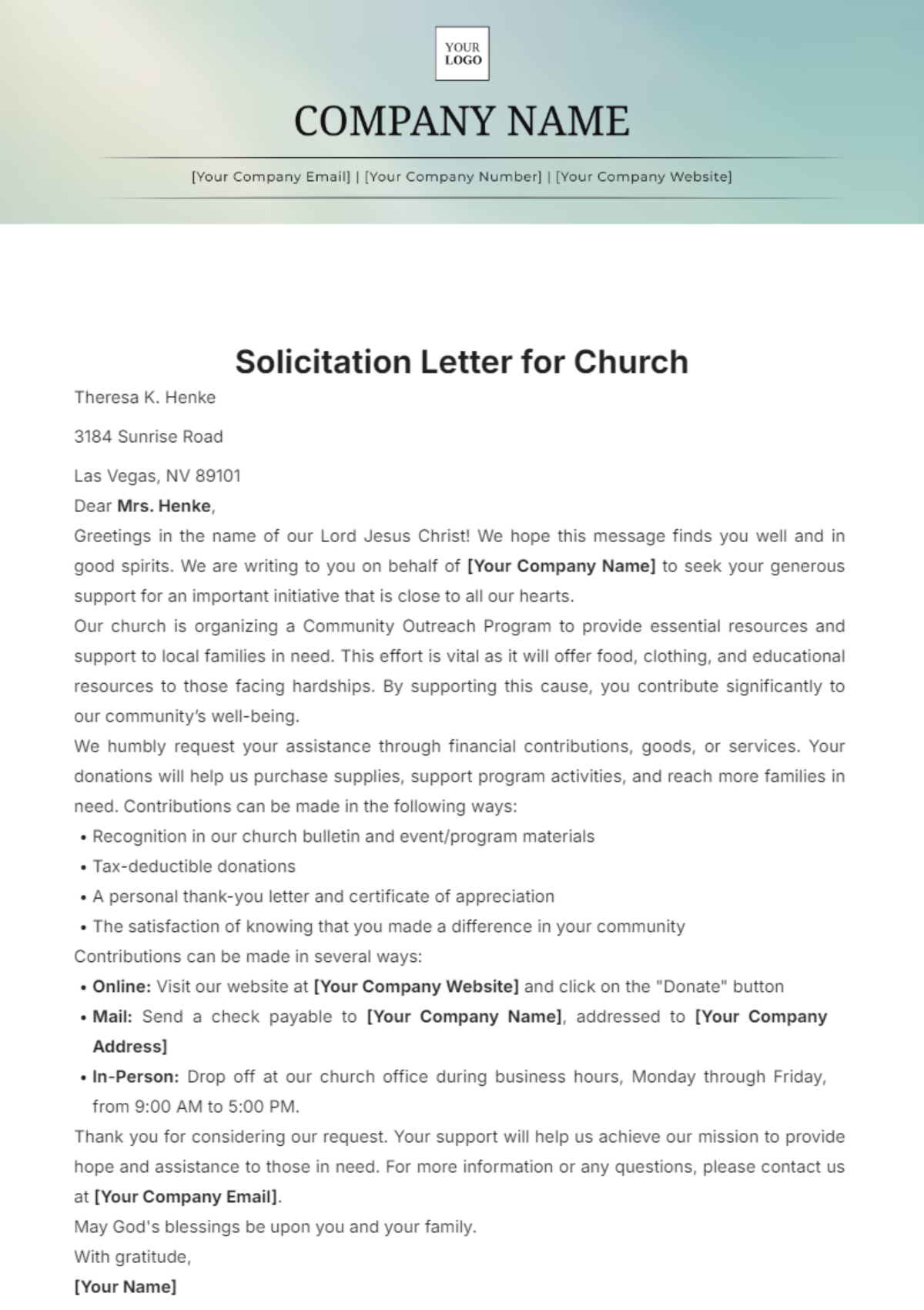 Solicitation Letter for Church Template - Edit Online & Download