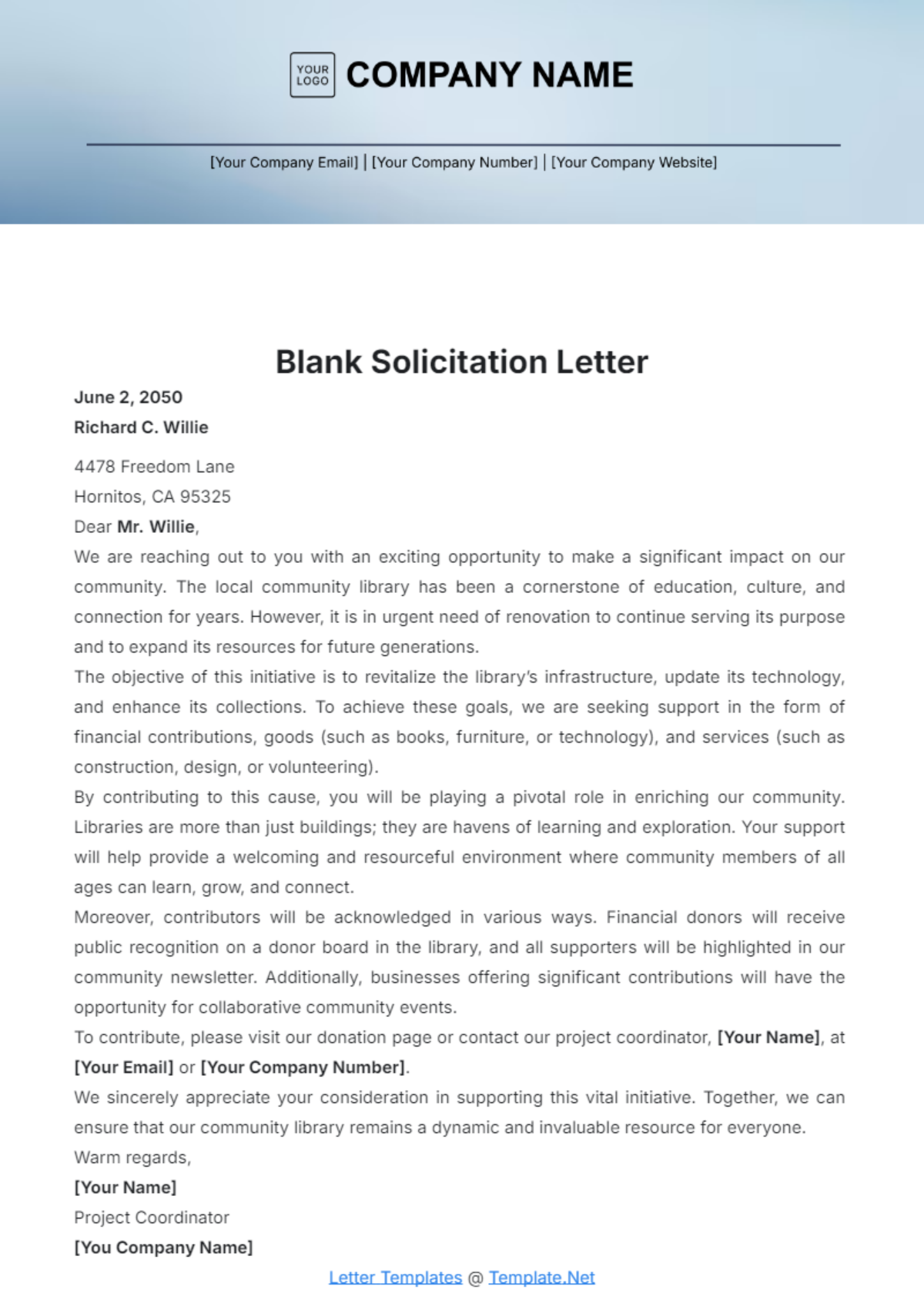 Blank Solicitation Letter Template - Edit Online & Download