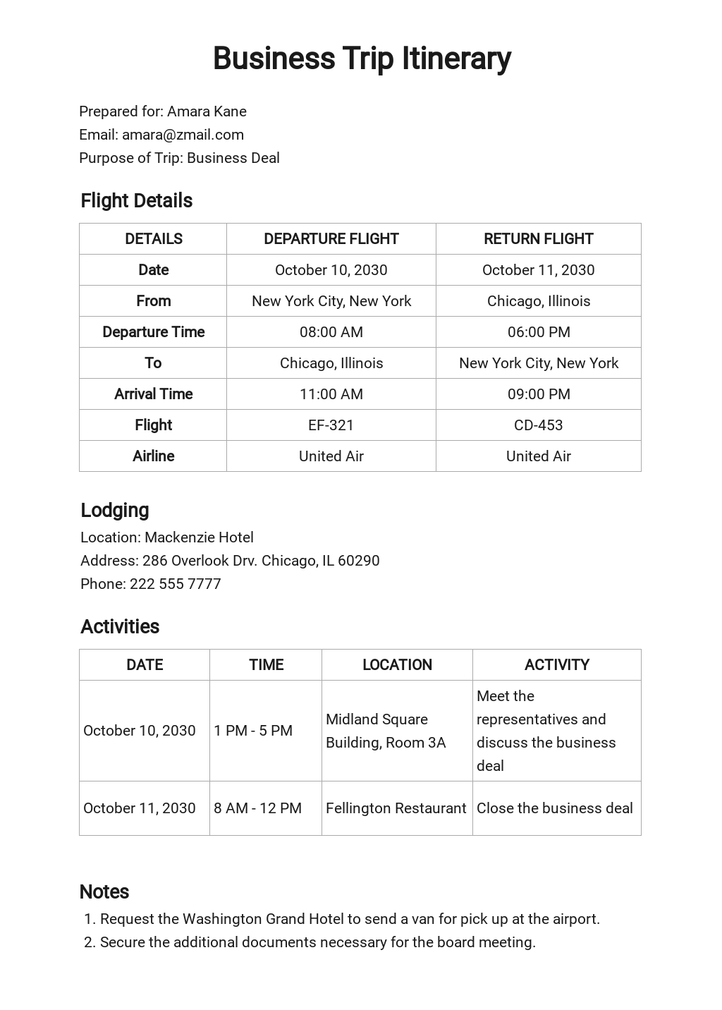 FREE Business Travel Itinerary Format Template - Word (DOC) | Excel ...