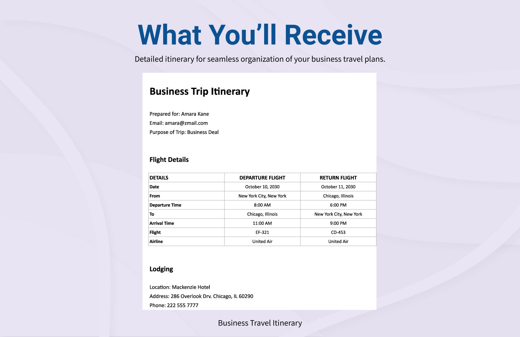 Small Business Trip Itinerary Template