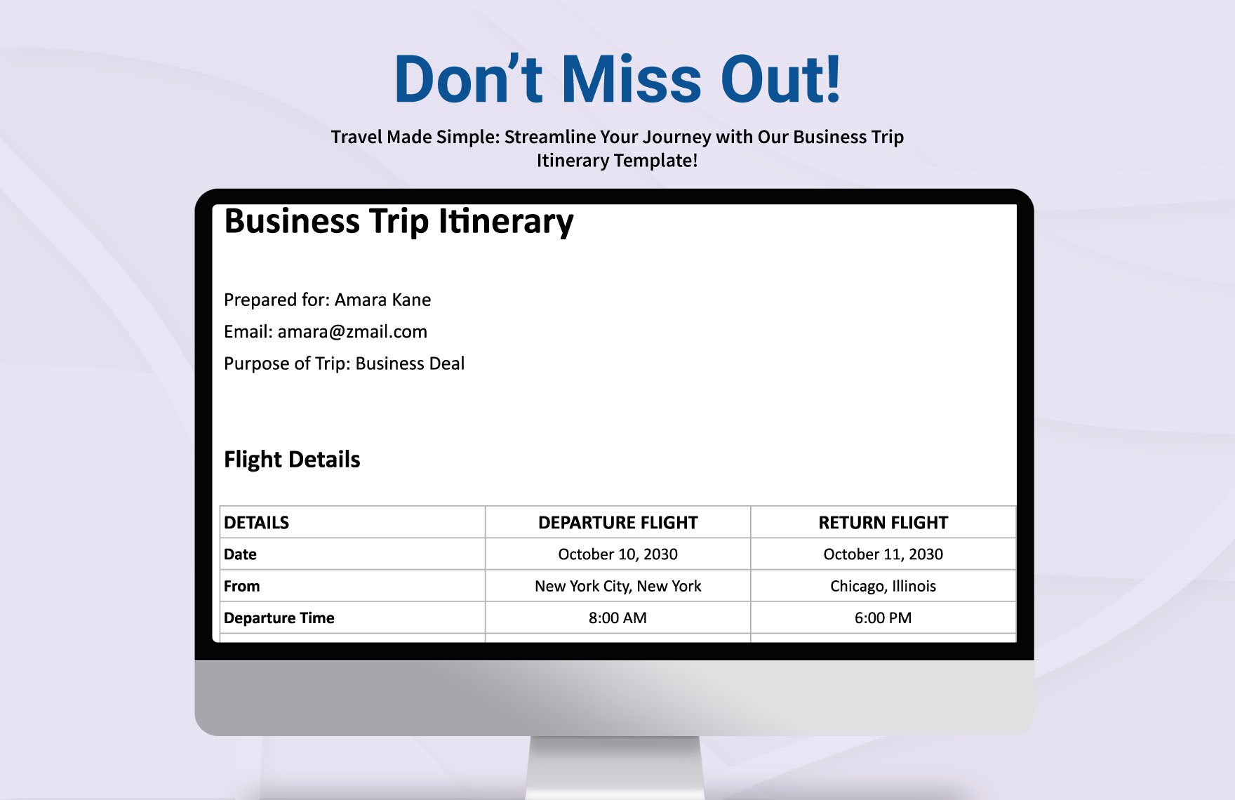 Small Business Trip Itinerary Template