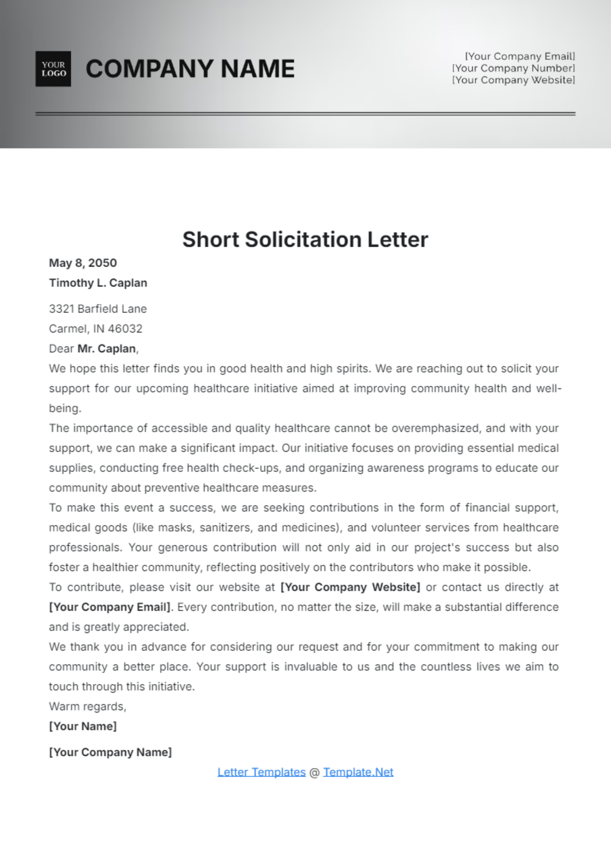 Short Solicitation Letter Template