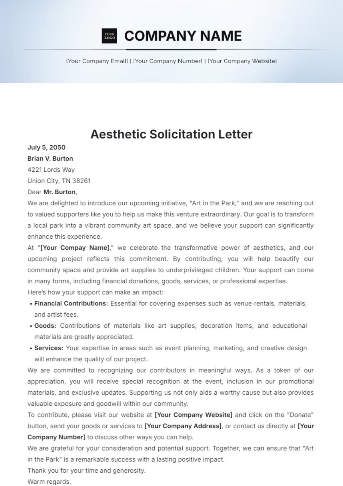 Aesthetic Solicitation Letter Template