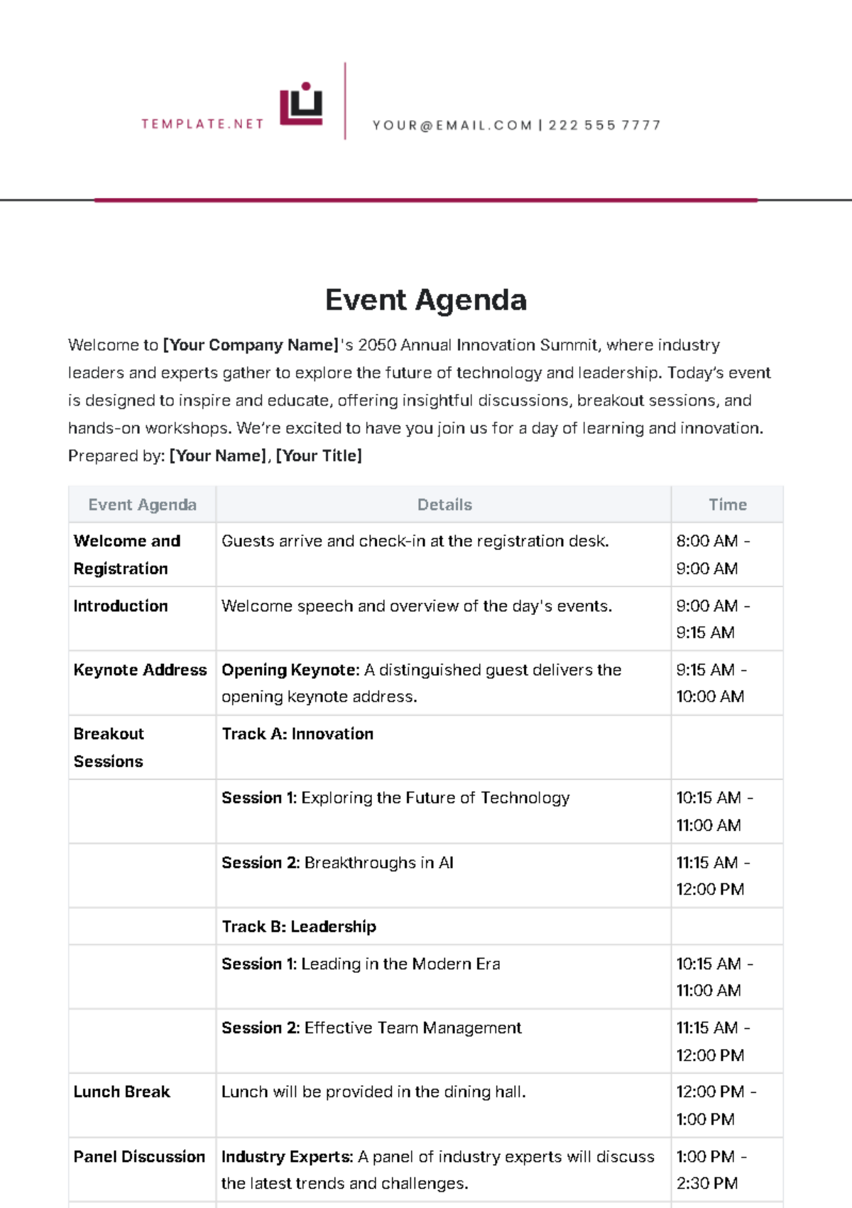 Event Agenda Template - Edit Online & Download