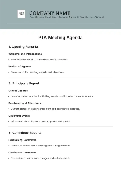 Free PTA Meeting Agenda Template to Edit Online