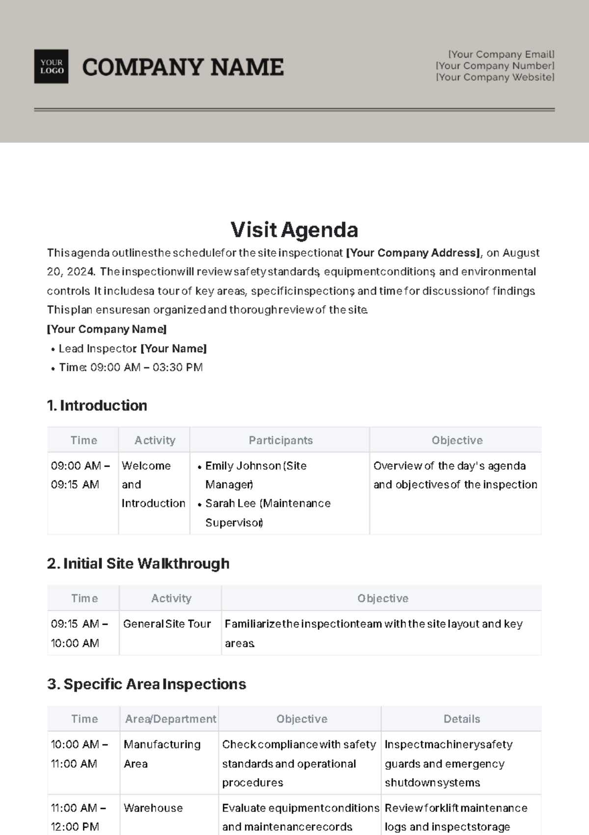 Visit Agenda Template - Edit Online & Download