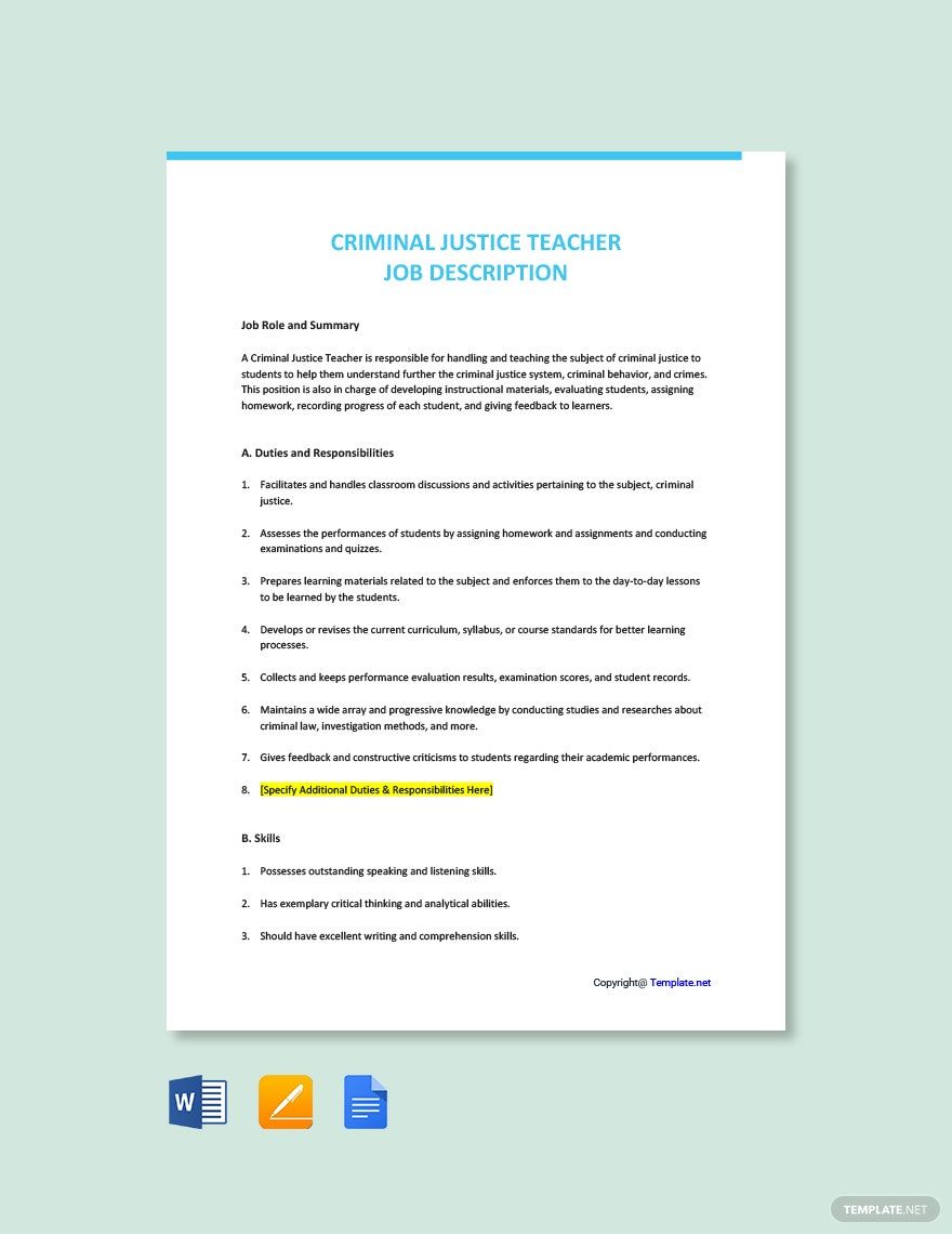 Free Criminal Justice Teacher Job Ad Description Template Download In free-criminal-justice-teacher-job-ad-description-template-download-in