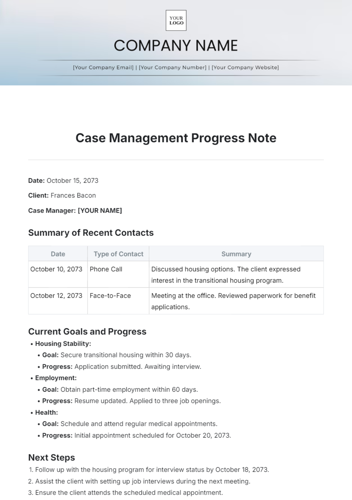 Case Management Progress Note Template - Edit Online & Download