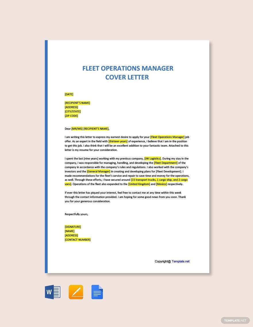 Fleet Operations Manager Cover Letter