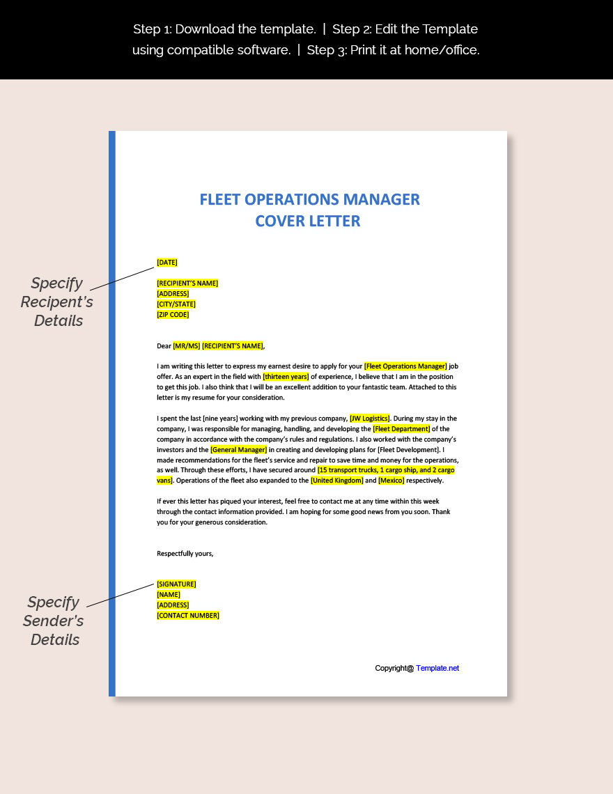 Fleet Operations Manager Cover Letter