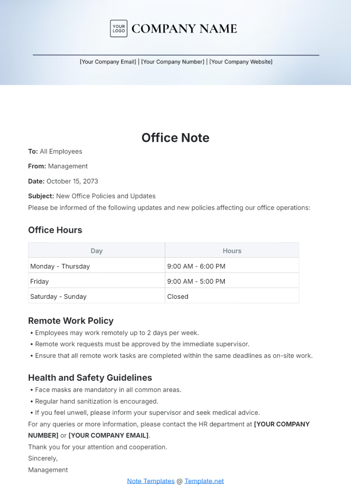 Office Note Template - Edit Online & Download