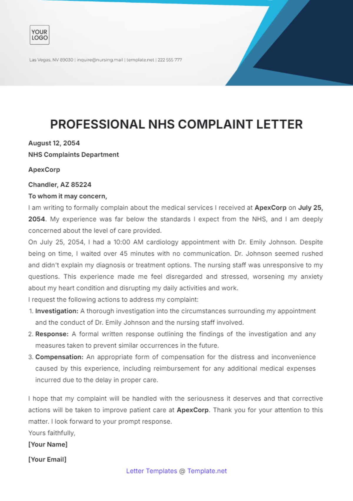 Nhs Complaint Letter Sample