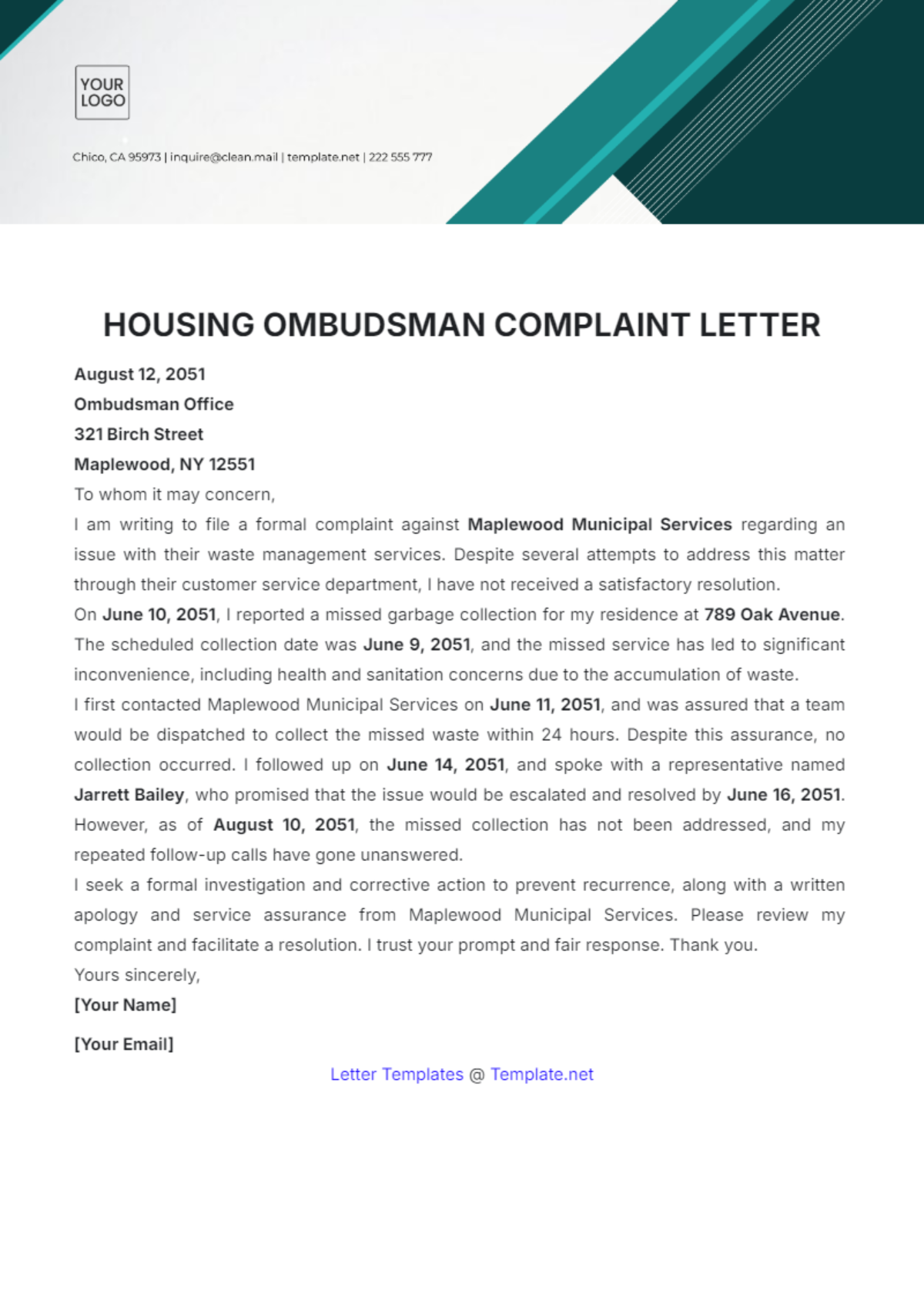 Housing Ombudsman Complaint Letter Template