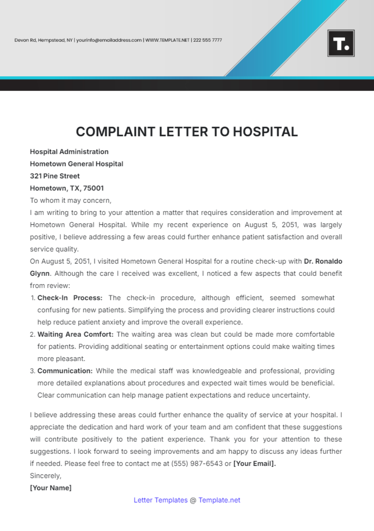 Free Complaint Letter to Hospital Template to Edit Online