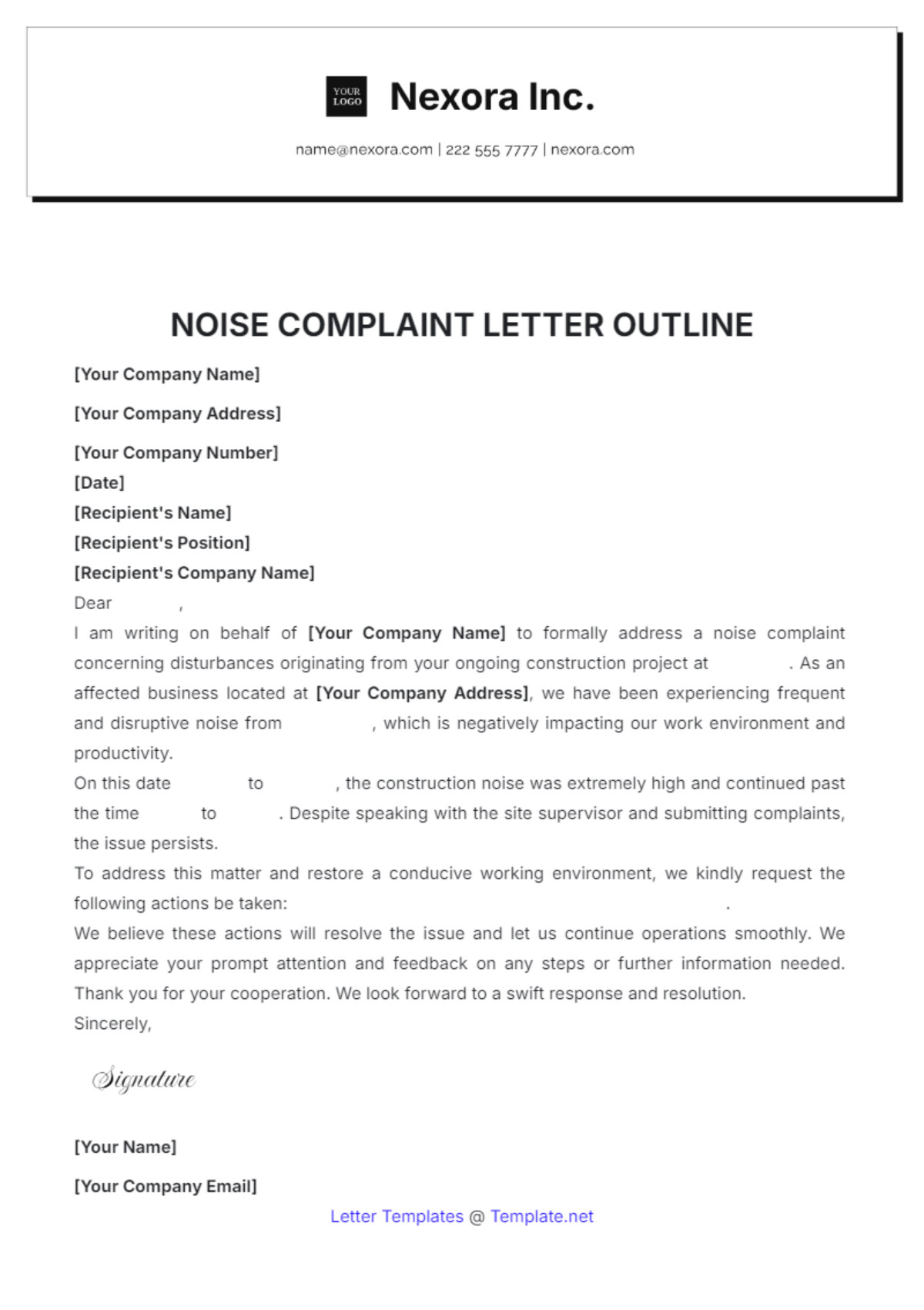 Noise Complaint Letter Outline Template