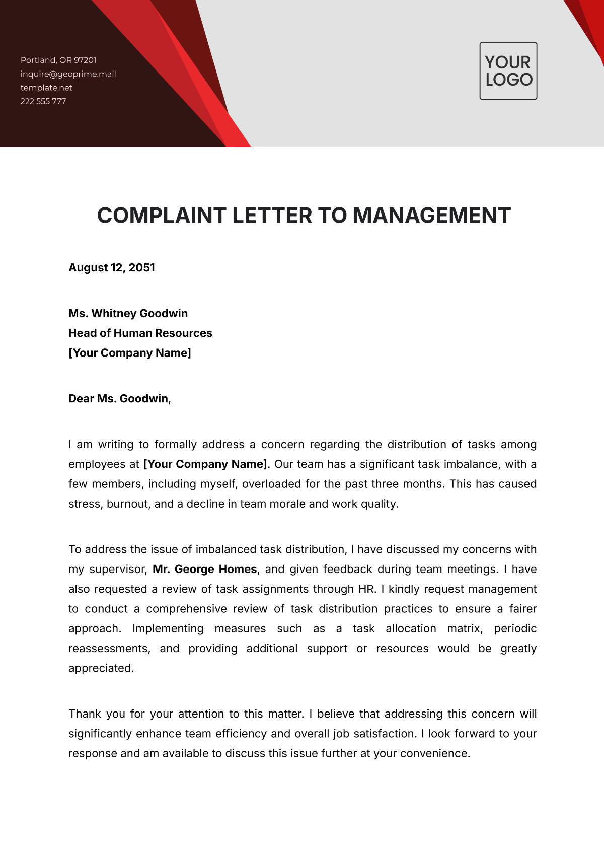 Complaint Management Letter Template - Edit Online & Download